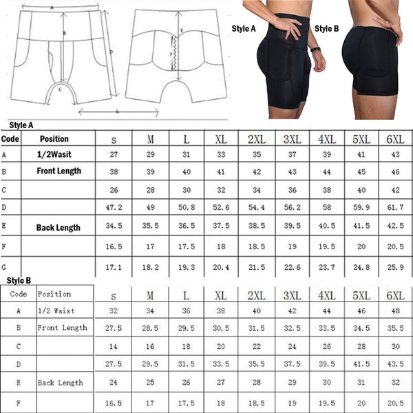 Mens Butt and Hip Enhancer Booty Padded Underwear Panties Body