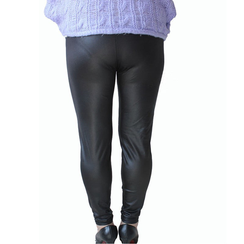 PLUS-SIZED FAUX LEATHER STRETCH LEGGINGS – WOW Shapers