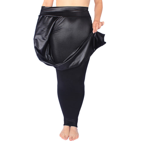 PLUS-SIZED FAUX LEATHER STRETCH LEGGINGS