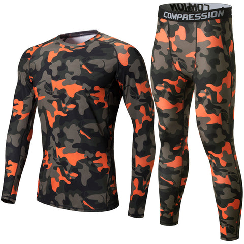 Camouflage Mens Compression sets T-shirt Long Sleeve Fitness Men