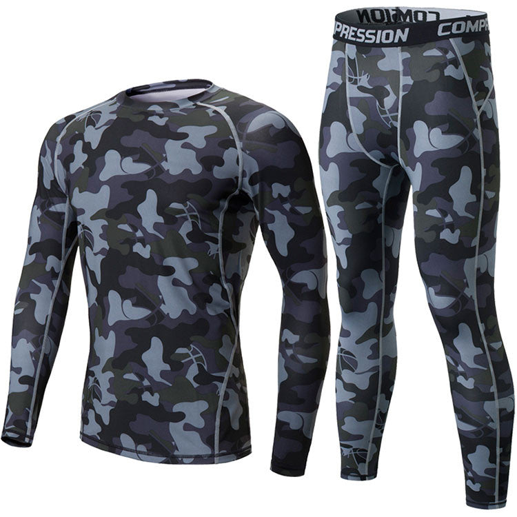 Camouflage Mens Compression sets T-shirt Long Sleeve Fitness Men
